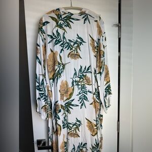 Floral Kimono with Green and Gold Accents